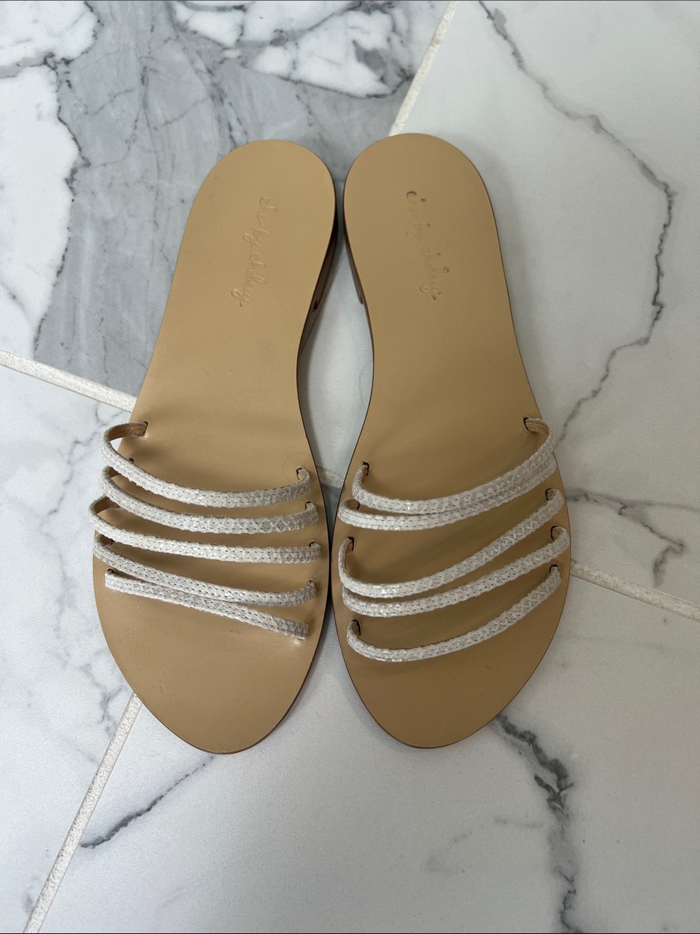 Neutral Tan Slide Sandals with Ivory Braided Straps(purchased in Europe)EUC